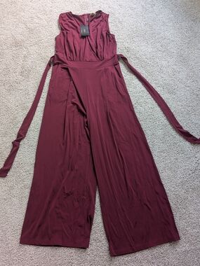 NWT Knitee Sleeveless Wide-Leg Jumpsuit in Burgundy